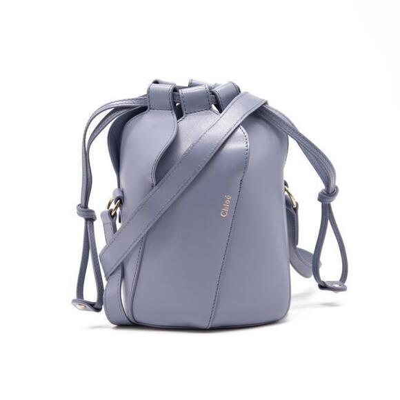 Chloe Bucket Tulip Mini Cross Body Blue Leather Shoulder Bag - Picture 3 of 12